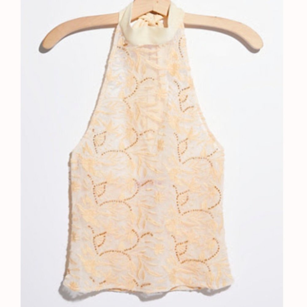 Free People Soft Shimmers Cami Beaded Halter Top M